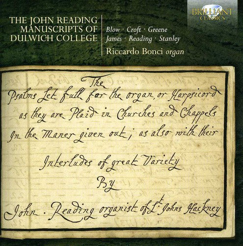 Blow/ Riccardo Bonci - John Reading Manuscripts of Dulwich College