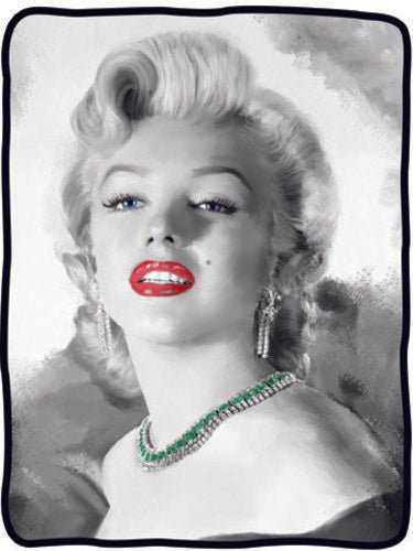 Marilyn Monroe Red Lips Green Necklace Fleece Throw Blanket
