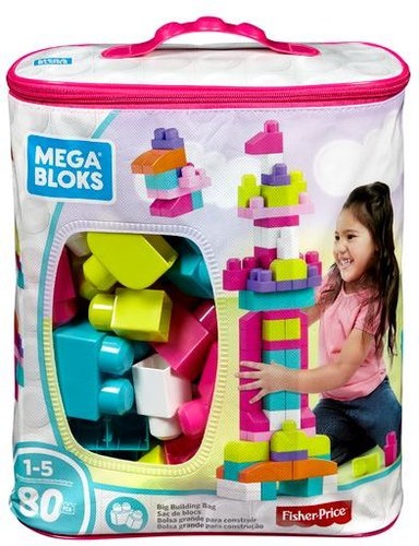 MEGA BLOKS Big Building Bag Pink, 80 Piece Toddler Buiding Toy Set