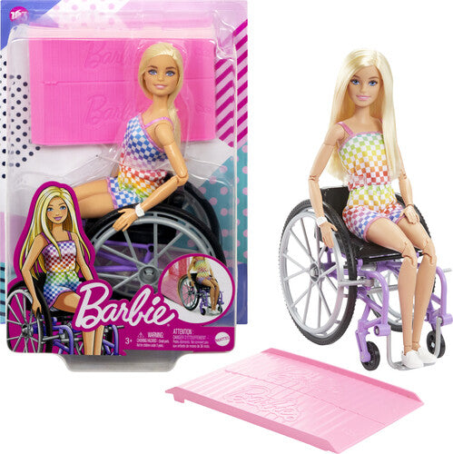 Barbie Fashionista Doll with Wheelchair & Ramp, Blond Hair, Rainbow Dress
