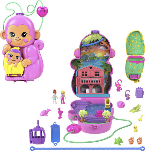 Polly Pocket Momma Monkey & Baby Playset with 2 Micro Dolls