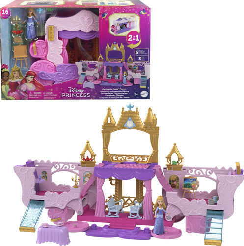 Disney Princess Carriage to Castle Transforming Playset with Aurora Small Doll