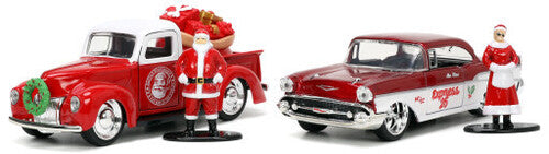 Christmas - Hollywood Rides - 1:32 1941 Ford Pickup & 1957 Chevy Bel-Air Die-Cast Cars with Santa & Mrs. Claus Figures