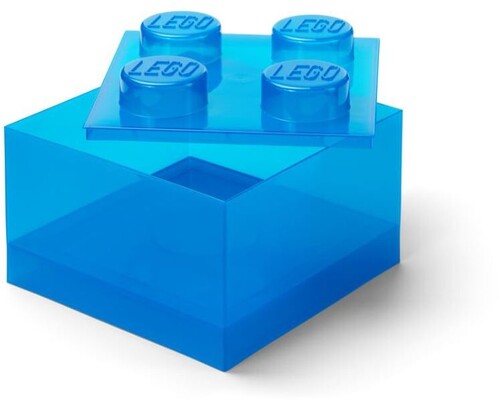 LEGO Stackable Storage Brick with 4 Knobs, Blue with a Top Lid Translucent