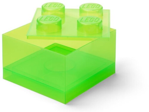 LEGO Stackable Storage Brick with 4 Knobs, Light Green with a Top Lid Translucent