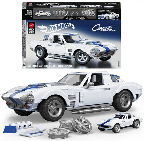 Mattel Brick Shop - Hot Wheels Elite Series Building Set: Corvette, Includes 1 Collectible Diecast Car, 918 Piece Collectible Building Toy Set