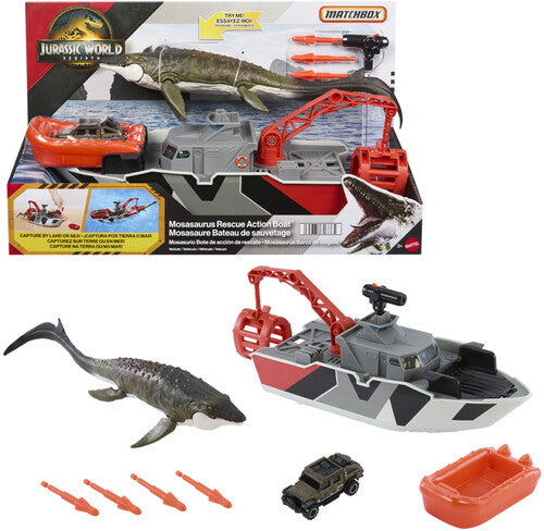 Matchbox Jurassic World: Rebirth Mosasaurus Rescue Action Boat Playset