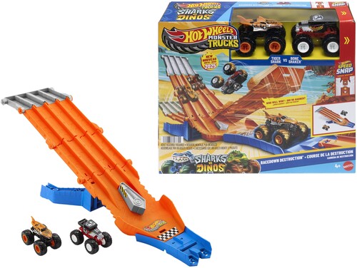 Hot Wheels Monster Trucks Race Down Destruction Playset
