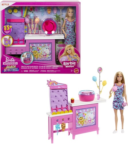 Barbie Mysteries: Beach Detectives Barbie “Malibu” Doll, Cotton Candy Game Playset