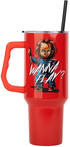 Child's Play - 40oz Stainless Steel Tumbler - Chucky Wanna Play? Red