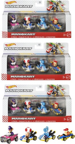 Mattel - Hot Wheels Mario Kart 4-Pack 3-Piece U Assortment (Nintendo)