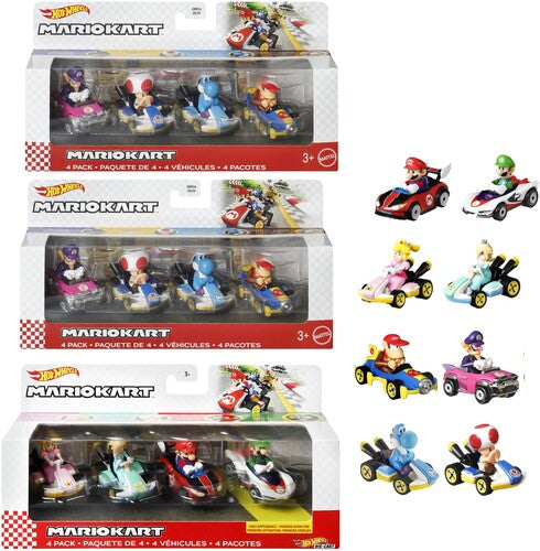 Hot Wheels Mario Kart 4-Pack 3-Piece W Assortment (Nintendo)