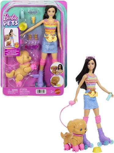 Barbie Pets Skate & Run Brunette Doll with Puppy