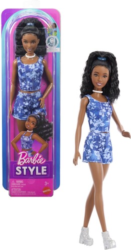 Barbie Fashionista Doll #248 With Floral Denim, Black Hair
