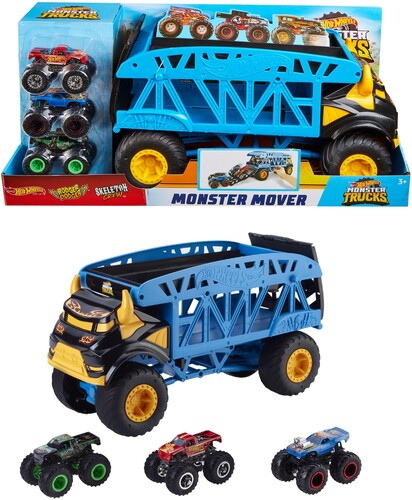 Hot Wheels Monster Trucks: Monster Mover Vehicle + 3 Trucks