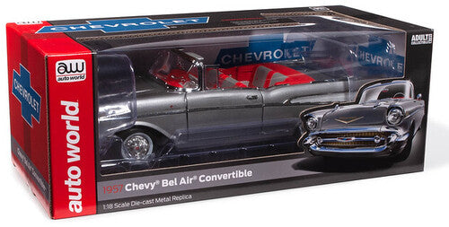 Auto World 1957 Chevrolet Bel Air Convertible - Inca Silver 1/18 Scale Diecast