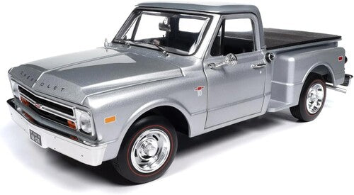 Auto World 1968 Chevy C10 Pickup Stepside - Silver Custom 1/18 Scale Diecast