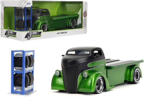 Just Trucks - 1:24 1947 Ford COE Truck Bed Die-Cast Truck with Rack (Candy Green)