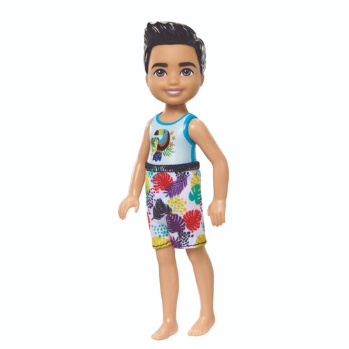 Barbie Chelsea Small Doll Boy with Swimsuit, Toucan Shirt, Black Hair