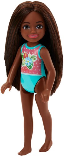 Barbie Chelsea Small Doll with Swimsuit, Floral Print, Brown Hair