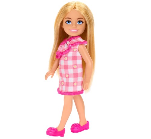 Barbie Chelsea Small Doll with Removable Checked Dress With Blonde Hair