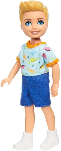 Barbie Chelsea Small Doll Boy with Removable Dino Print One-Piece, Blond Hair