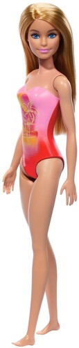 Barbie Beach Doll with Blond Hair & Pink Palm Tree-Print Swimsuit