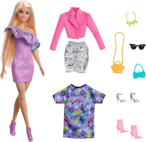 Barbie Doll and Party Fashions, Blonde with Pink Dress with Metallic Accents