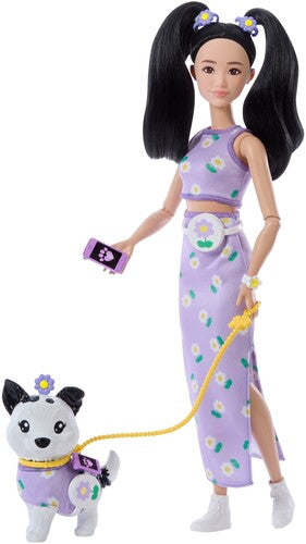Barbie Twinning Looks Fashion Doll With Pet Dog, Black Hair