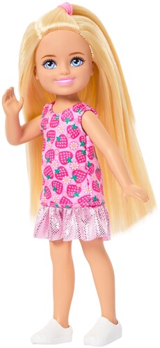Barbie Family & Friends Club Chelsea, Blonde with Pink Strawberry Pattern Dress