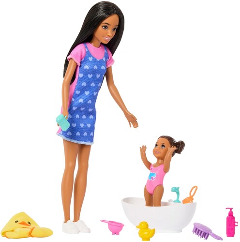 Barbie Skipper Babysitters Inc. Playset with 2 Dolls & Bathtub, Brunette