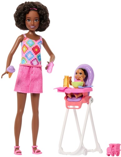 Barbie Skipper Babysitters Inc. Playset with 2 Dolls & High Chair, Black