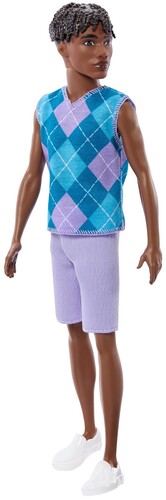 Barbie Fashionistas Ken Doll #253 in Lavender Shorts, Argyle Top, Brown Hair