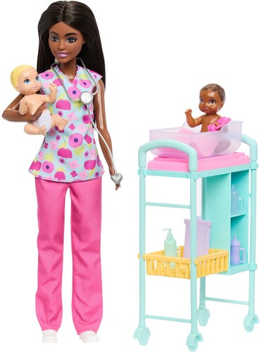 Barbie Careers Baby Doctor Playset With 3 Dolls, Black