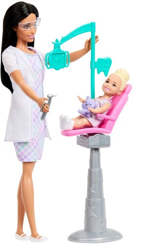 Barbie Careers Dentist Playset with 2 Dolls, Brunette