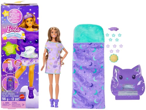 Barbie Party Unboxed Sleepover Reveal Series Purple Pajama Doll & Accessories (One Random Barbie Sleepover Reveal per Transaction)