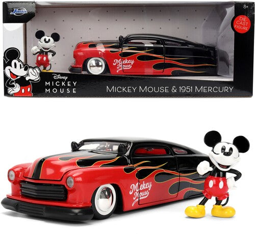 Disney Vintage Mickey - Hollywood Rides - 1:24 1951 Mercury Die-Cast Car & Mickey Figure (Collector's Edition Black/Red/Flame)