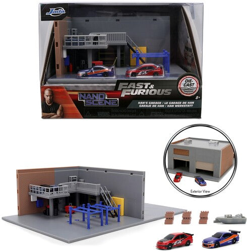 Fast & Furious - Nanoscene Hollywood Rides - Han's Garage & 3 Die-Cast Vehicles