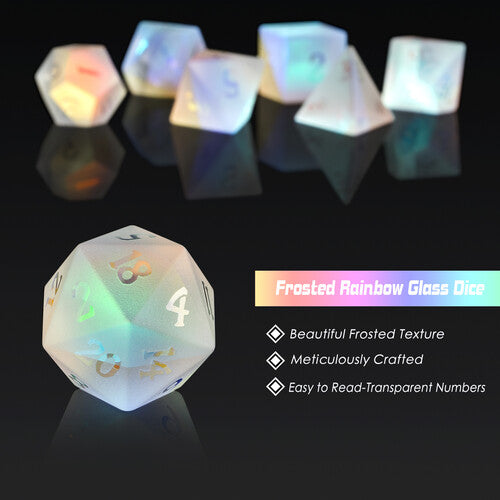 Glass Dice Frosted Rainbow K9 Glass 7pcs Set