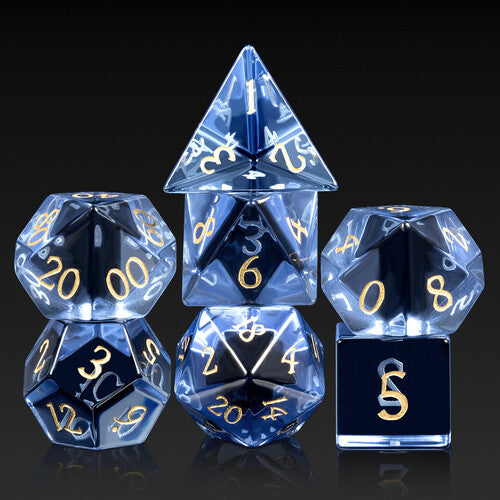 Glass Dice Sapphire Zircon 7pcs Set
