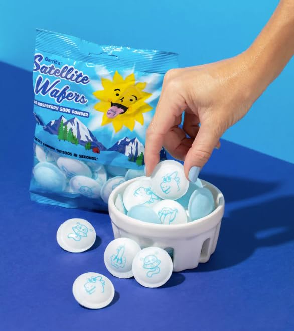 Satellite Wafers Blue Raspberry Flavored with Tongue Tattoo