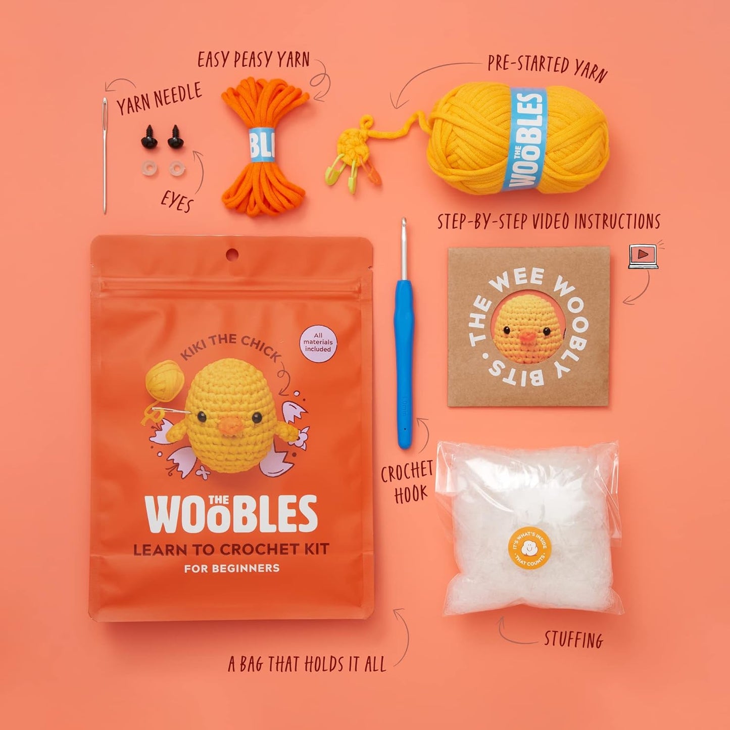 Woobles Beginners Crochet Kit - Kiki The Chick