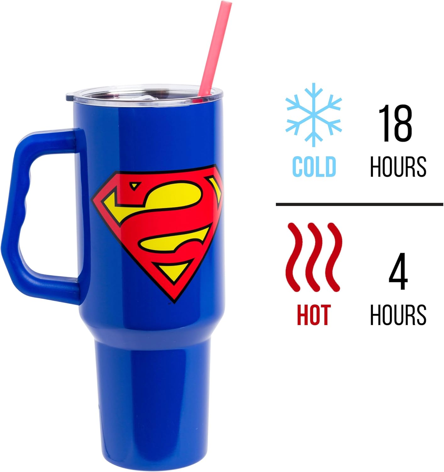DC Comics Superman Logo 40oz Stainless Steel Tumbler with Handle and Straw