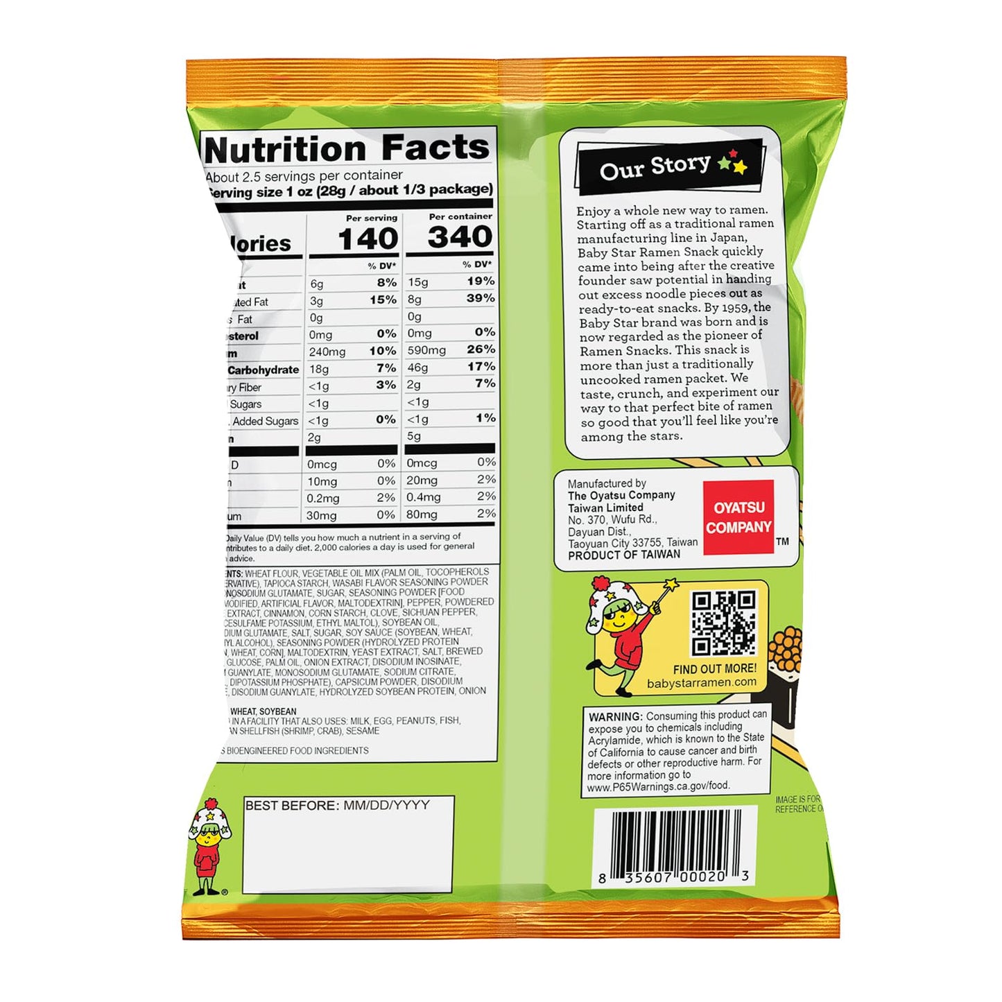 Baby Star Crunchy Ramen Snack - Wasabi