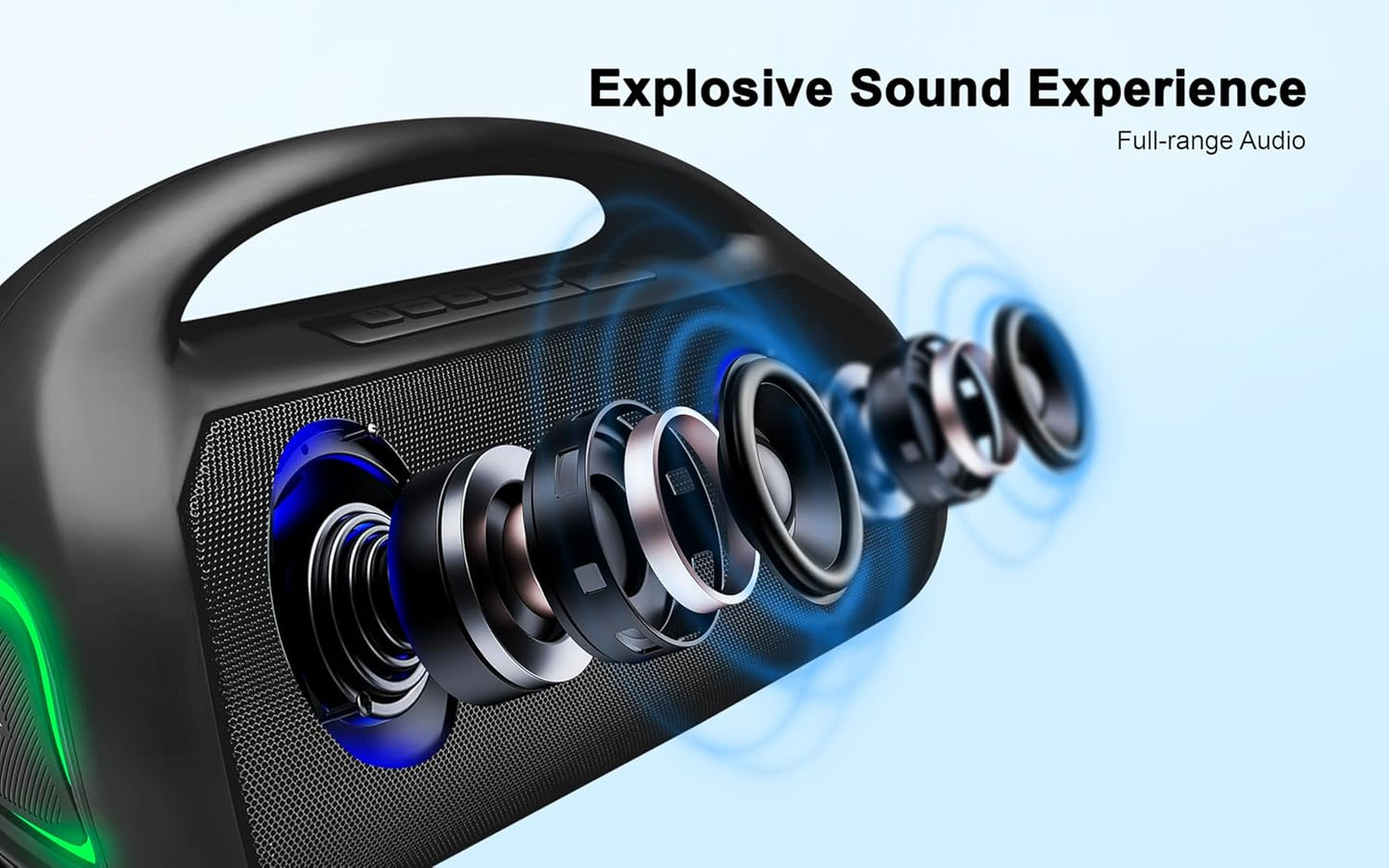 Boombox Dual Ring Light Wireless Speaker - Black