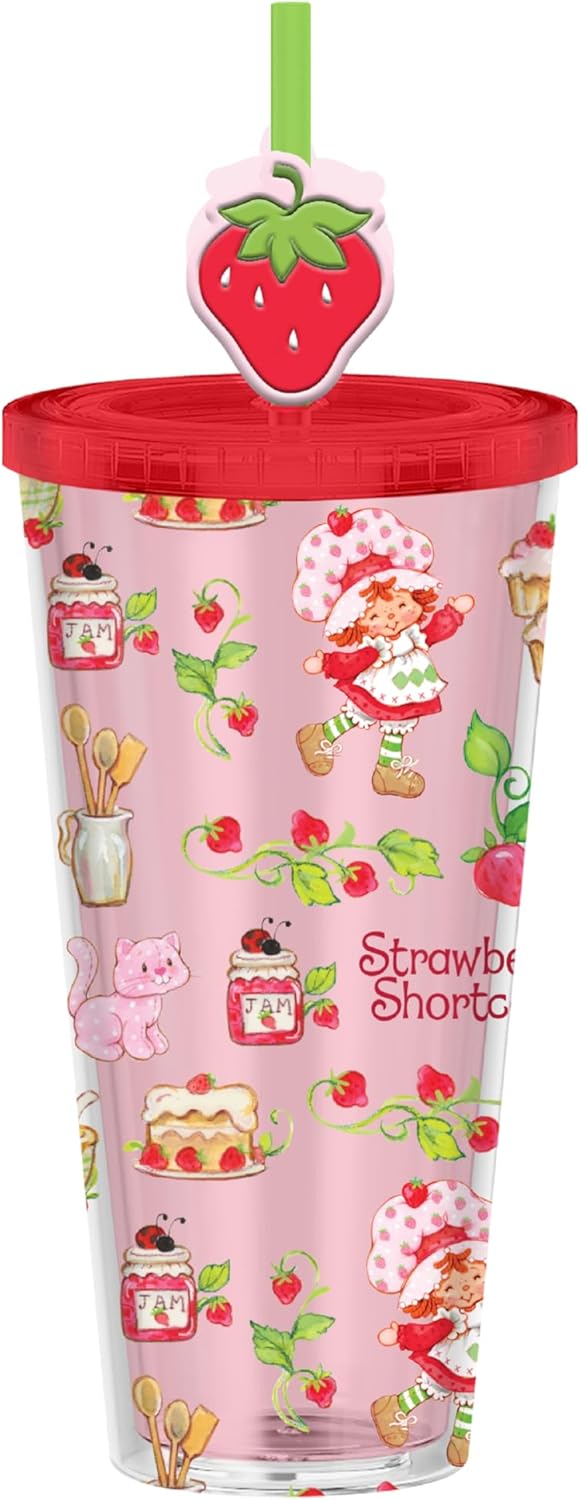 Strawberry Shortcake Plastic Cold Cup with Lid and Straw Topper