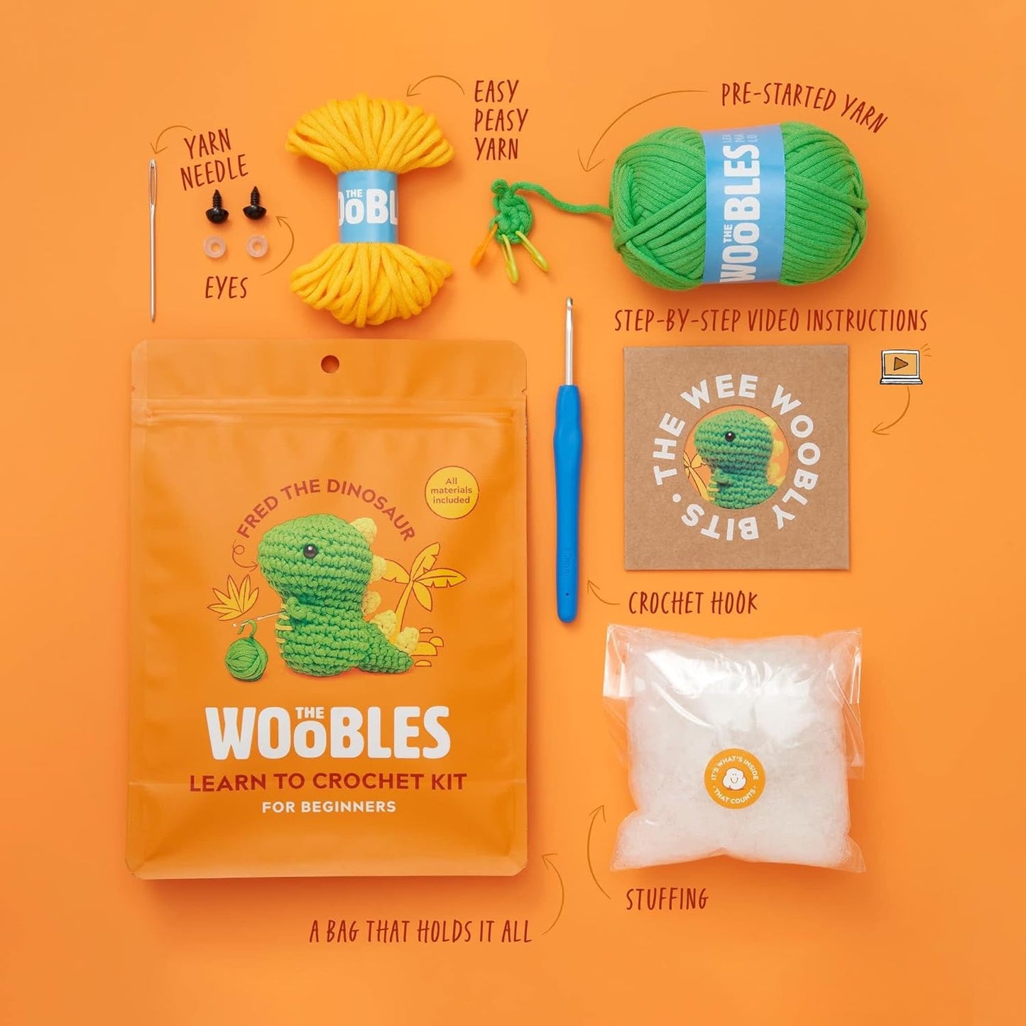 Woobles Beginners Crochet Kit - Fred the Dinosaur