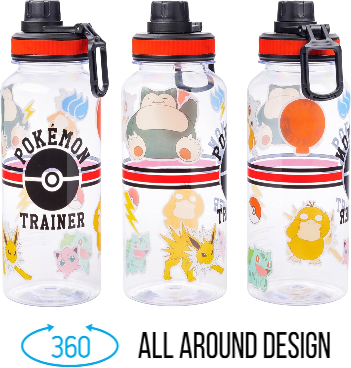Pokemon Trainer Icons Twist Spout Plastic Water Bottle with Stickers