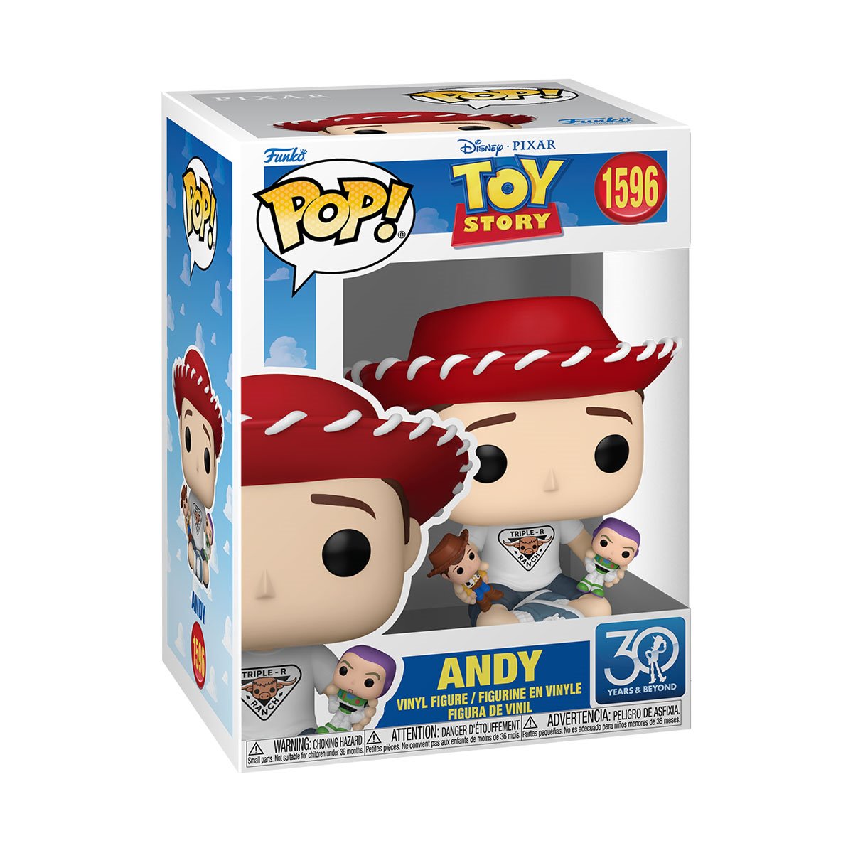 Funko Pop! Toy Story 30th Anniversary Andy with Buzz Lightyear and Woody