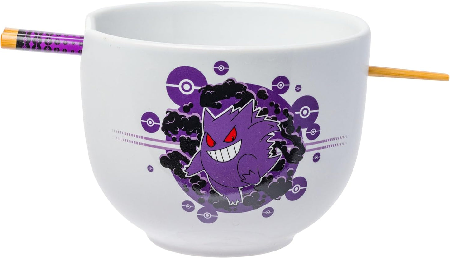 Silver Buffalo Pokemon Gengar Pokeballs Boxed Ceramic Ramen Bowl with Chopsticks